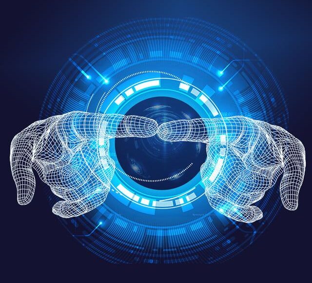 Représentation conceptuelle de l’interaction entre l’humain et l’intelligence artificielle, symbole d’une alliance à la fois créative et fragile.